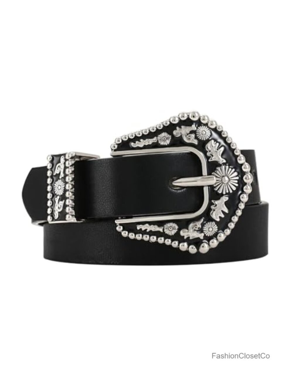 Women's Faux Leather Western Cowboy Belt Buckle Waist Belt for Pants Jeans